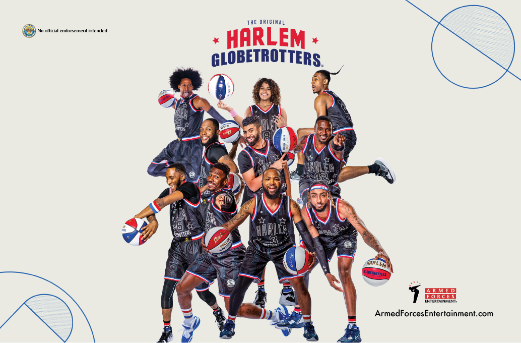 Poster for the original Harlem Globetrotters basketball team published by  Armed Forces Entertainment.