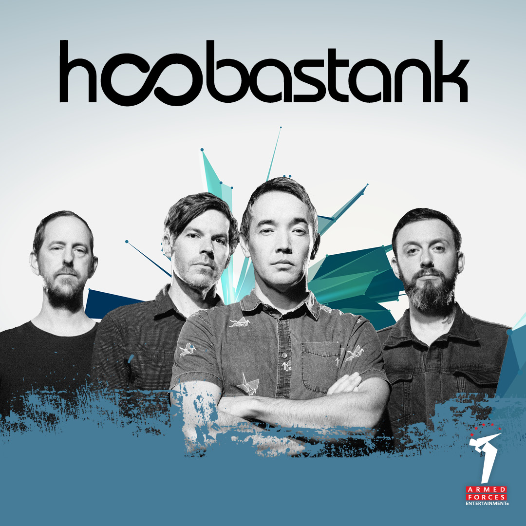 Advertisement for the band Hoobastank showing all four band members published by Armed Forces Entertainment.