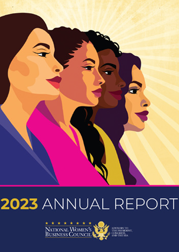 Cover for the National Women’s Business Council 2023 Annual Report, featuring four animated women of different ethnicities.