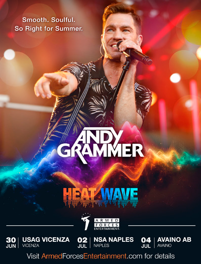 Poster for Armed Forces Entertainment’s Heat Wave tour, featuring Andy Grammar.