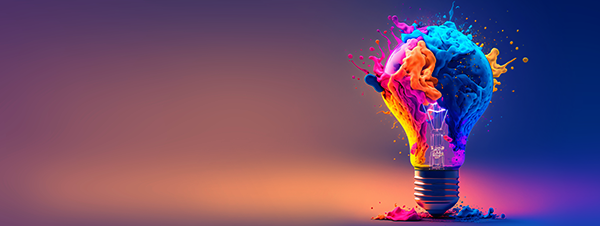 A lightbulb created from paint splashes.